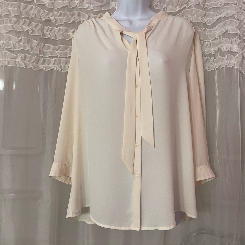 Loft XL Cream Career Tie Blouse Top